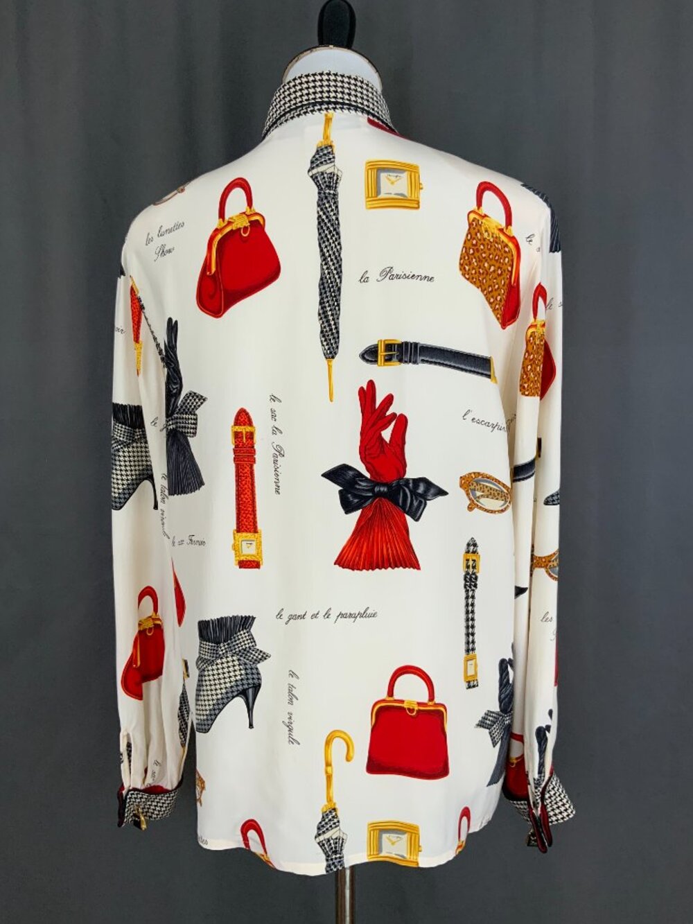 Vintage 90s Starington Novelty Print Silk Button Up Blouse Sz 8 -10 - Picture 4 of 16